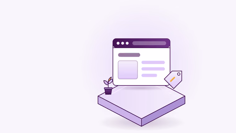 A browser page with a price tag and a plant on a platform — a visual system that grows.